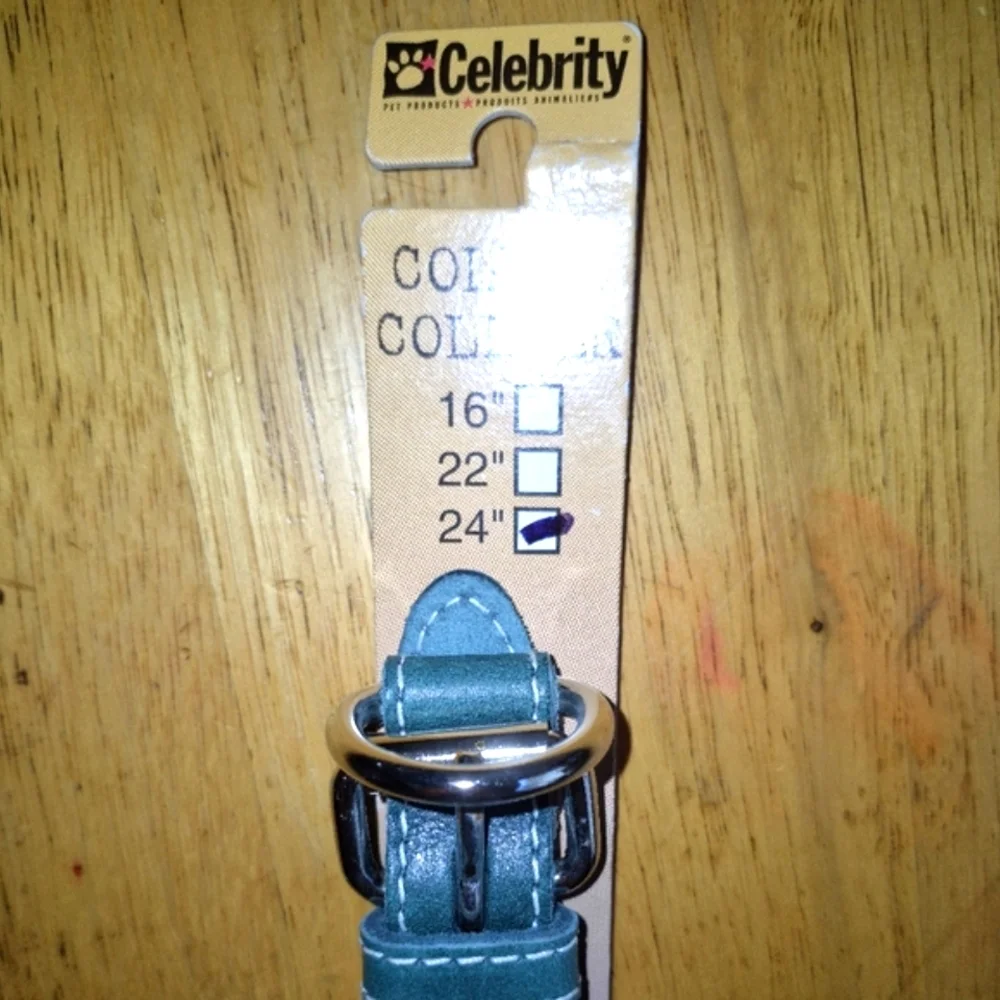 Celebrity‎ Green Dog Collar with Durable Metal Buckle. the buckle has a litt